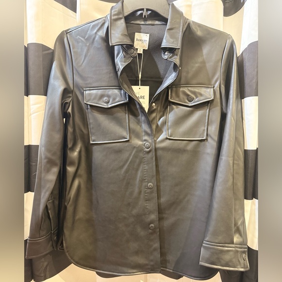 Kensie Black Faux Leather Button Down Shirt